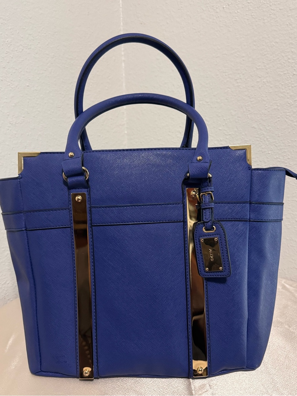 Aldo Royal Blue Structured Tote with Gold Accents - Picture 6 of 16